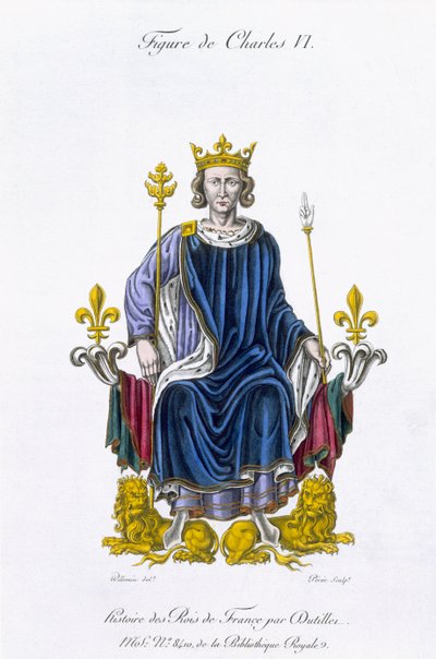 VI. Károly figurája, Amedee Peree metszetében, a "Histoire des Rois de France"-ból (színes litho) alkotó: Gabrielle Willemin