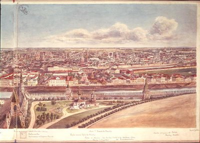 Moszkvai panoráma, a Kreml falai és a Moszkva folyó, 1819 (wc, papír) (lásd 170139-170145) alkotó: Gadolle