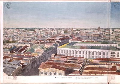 Moszkvai panoráma, az egykori piactér és a Gosztiny Dvor-i tőzsde, 1819 (wc, papír) (lásd 170139-170146) alkotó: Gadolle