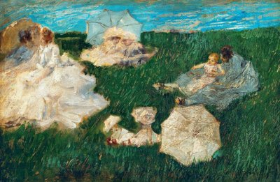 Nő gyerekekkel a kertben, 1896, alkotó: Gaetano Previati