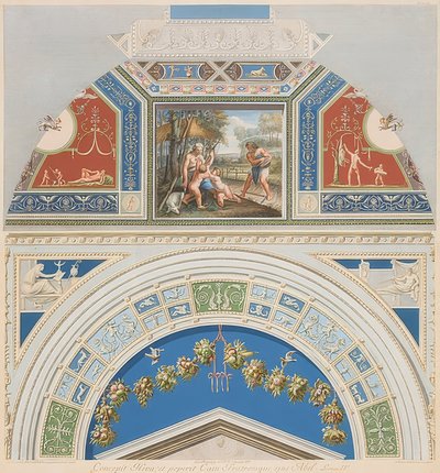 Lunette és boltíves mező Ádámmal és Évával munka közben. 1774 alkotó: Gaetano Savorelli