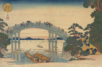 Kőhíd az Aji folyón, Osaka, 1838. alkotó: Gakutei