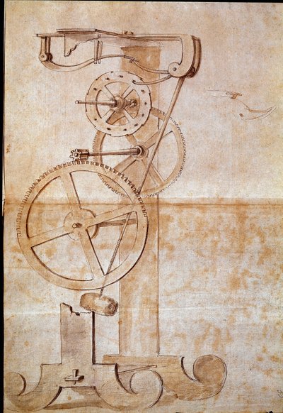 Óramérõ inga, amelyet Galileo Galilei dit Galilee (1564-1642) olasz csillagász és fizikus tanulmányozott 1638-ban az idõ mérésére. Rajz. Firenze, Nemzeti Könyvtár alkotó: Galileo Galilei