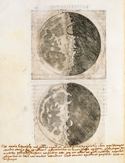 Sidereus Nuncius (Starry Messenger) a Hold fázisainak és felszínének rajzaival alkotó: Galileo Galilei