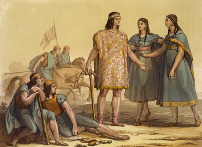 Az araucani törzs bennszülöttei, Argentína, a Le Costume Ancien et Moderne, II. kötet, 37. lemezből, Jules Ferrariotól, az 1820-as és 30-as évek körül megjelent alkotó: Gallo Gallina
