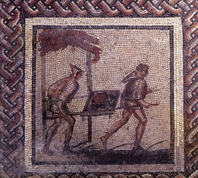 Gallo római művészet: rusztikus naptárt ábrázoló mozaikburkolat. Trágyaszállítási helyszín. 2. vége, 3. század eleje JC után. Saint-Romain-en-Galból (Saint Romain en Gal, Rhone). Saint Germain en Laye, Nemzeti Régészeti Múzeum alkotó: Gallo Roman