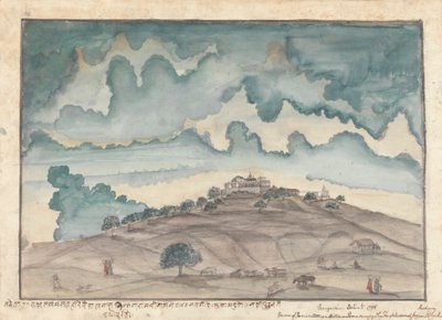 Kilátás Parbatira, a Poona melletti dombra, amelyet a Peshwa által látogatott templomok foglalnak el alkotó: Gangaram Chintaman Tambat