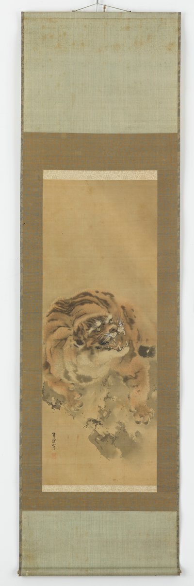 Guggoló, vicsorgó tigris, Edo-korszak, 19. század eleje. alkotó: Gantoku Aoki