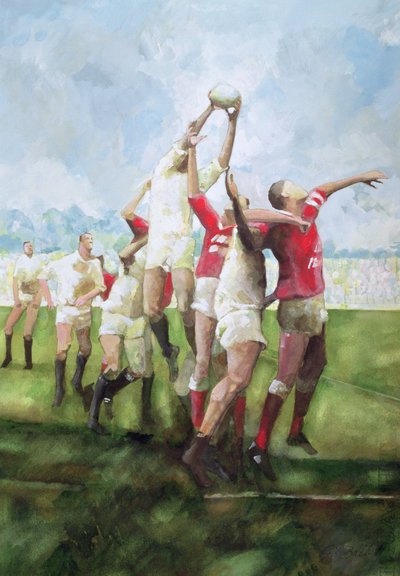 Rögbi meccs: Llanelli–Swansea, Line Out, 1992 (wc) alkotó: Gareth Lloyd Ball