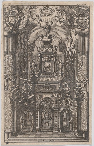 Ferdinánd katafalkja, egy azonosítatlan könyvből, kb. 1660-95. alkotó: Gaspar Bouttats