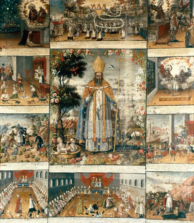 Myrai vagy Bari Szent Miklós életének oltárképe (270-345) alkotó: Gaspar Miguel de Berrio
