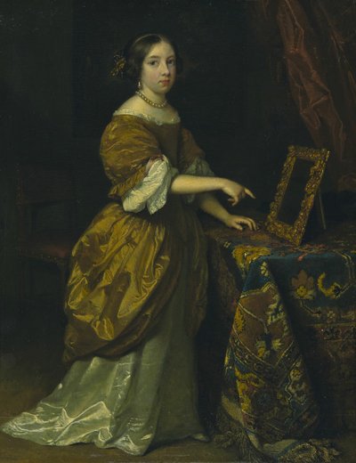 Lány áll a tükör előtt, 1668. alkotó: Gaspar Netscher
