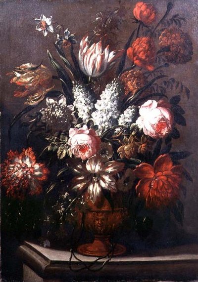 Tulipán, bazsarózsa, nárcisz és más virágok csendélete (olaj, vászon) alkotó: Gaspar Pieter II Verbruggen