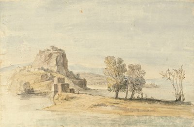 Erősített falu egy földszoroson (fekete kréta, toll és barna tinta, akvarell) alkotó: Gaspar van (1653-1736) Wittel