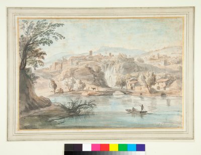 Tájkép a Tivoliban (toll és barna tinta és színes mosószerek) alkotó: Gaspar van Wittel