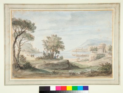 Táj egy kerek templommal (toll és barna tinta és színes mosás) alkotó: Gaspar van Wittel