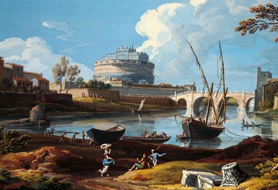 Tiberis az Angyalvárban Rómában, Gaspar van Wittel (1652 vagy 1653-1736) alkotó: Gaspar van Wittel