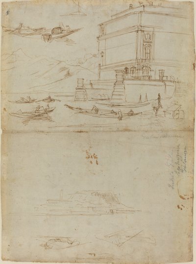 Tanulmányok a Lago Maggiore-ról és a Palazzo bejáratáról alkotó: Gaspar van Wittel