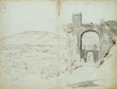 Megtekintés a Tivoliban (toll és barna tinta papíron) alkotó: Gaspar van Wittel