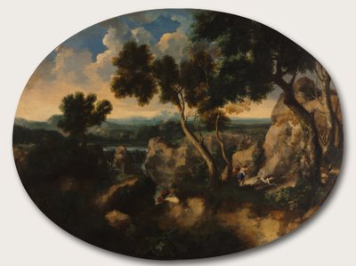Sziklás táj vadászokkal alkotó: Gaspard Dughet
