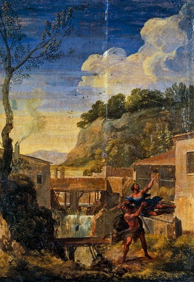 Vidék Herkulesszal és Antaeusszal (olaj, vászon) alkotó: Gaspard Poussin (school of) Dughet
