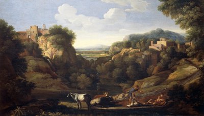 Olasz táj vadászjelenetet bemutató, Gaspard Dughet (1615-1675) szerzője alkotó: Gaspard Poussin Dughet