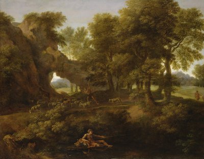 Táj egy halász, egy pásztor és más figurákkal alkotó: Gaspard Poussin Dughet