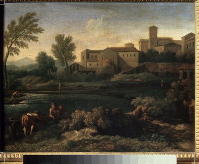 ""Kilátás egy városról a Lazio régióban Róma közelében"" (Egy kisváros Latiumban) Gaspard Dughet (1615-1675) festménye, 1660 körül Puskin Múzeum, Moszkva alkotó: Gaspard Poussin Dughet