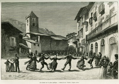 Tánc a köztéren. G. Vuillier metszete a Le val d