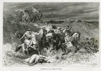 A Ghazou vagy razzia kézzel fosztogat. G. Vuillier metszet, a „pelerinage au Nedjed, az arab faj bölcsője” című történet illusztrálására, Lady Anna Blunttól, 1878-1879-ben, megjelent a Tour du monde-ban, Edouard Charton (1807-) irányításával. alkotó: Gaston Vuillier