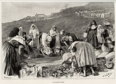 Az osilói levendula (Olaszország), a nők összegyűltek a medence körül. Gaston Vuillier (1845-1915) „” La Sardaigne” című metszete és története 1890-ben a Le tour du monde-ban, az új voyages folyóiratban, Edouard Charton (1807-1890) irányításával, 2. félév alkotó: Gaston Vuillier