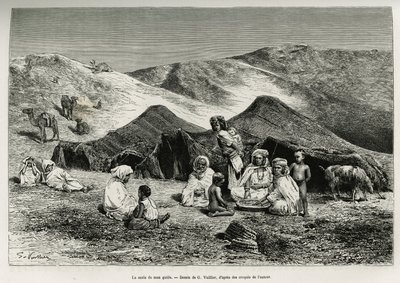Vezetőm nezla (rokonja). G. Vuillier metszete az algériai Szahara illusztrálására, V. Largeau, 1874-1878, megjelent a Tour du monde-ban, Edouard Charton (1807-1890) irányításával alkotó: Gaston Vuillier