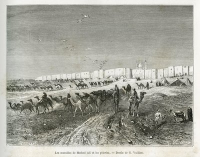 Meshed Ali (Ali Ibn Abi Talib, meghalt 661-ben, Mohamed (570-632) unokatestvére, tanítványa és veje) falai a Najaf mecsetben (Irak) találhatók, és a pelerinek összegyűlnek, hogy megünnepeljék az első és minden imám atyja. G.Vuillier metszete, il alkotó: Gaston Vuillier