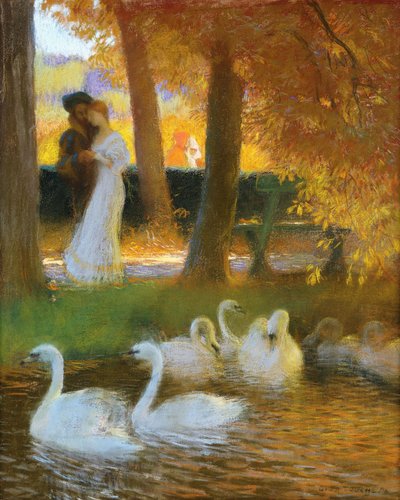 Szerelmesek és hattyúk; Az őszi séta; A szerelmesek és a hattyúk; Az őszi séta, 1896 alkotó: Gaston de Latouche