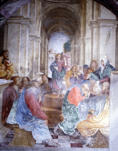 Jézus beszélgetése az orvosokkal a templomban. Gaudenzio Ferrari freskója (1475-1546), Santa Maria delle Grazie templom, Varallo. alkotó: Gaudenzio Ferrari