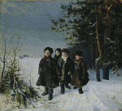 Visszatérés az iskolából, 1884 alkotó: Gavriil Fyodorovich Rybakov