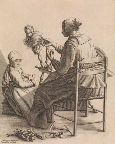 Egy fonó nő, 4. tábla az Öt női foglalkozásból, kb. 1640-57. alkotó: Geertruydt Roghman