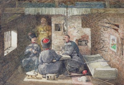 Kozák kunyhó belseje Oroszországban, 12 mérföldre nyugatra Kertchtől, 1855 alkotó: General E.W. Wray