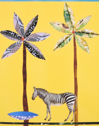 Zebra kék tállal (kollázs) alkotó: Genevieve French