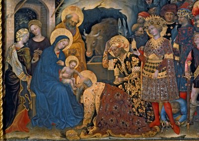 A mágusok imádása, Szűz és Gyermek részlete három királlyal, 1423-as tempera a panelen alkotó: Gentile da Fabriano