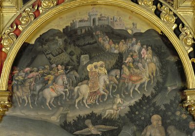 A mágusok imádása részlet a jeruzsálemi utazásról, 1423 tempera a 29414 panel részletén alkotó: Gentile da Fabriano