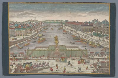 Kilátás a Pont Neuf-ra a Szajna folyó felett Párizsban, a Pont Royal felé nézve Gesicht der Neuen Bruck, gegen der Königl. Bruck zu Paris alkotó: Georg Balthasar Probst (possibly)