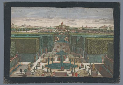Kilátás egy sugárútra a kert bal oldalán Spaziergang zur linkken Seite des Lust-Gartens (cím a tárgyon) alkotó: Georg Balthasar Probst