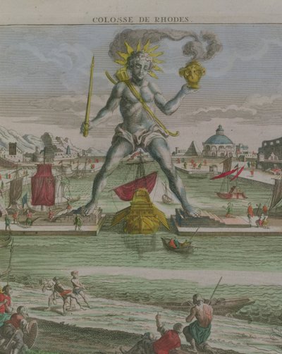 A rodoszi kolosszus, a kikötő bejárata előtt álló szobor részlete, 87200-as metszet alkotó: Georg Balthasar Probst