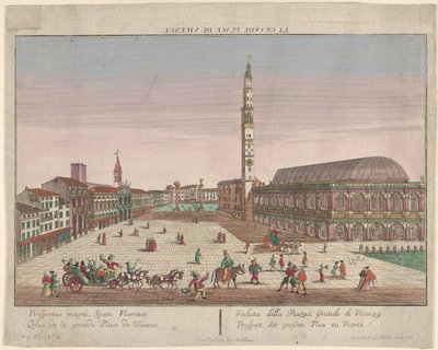 Kilátás a Vicenzai Piazza dei Signorira lovas kocsikkal és figurákkal ..., kb. 1750-1801. alkotó: Georg Balthasar Probst