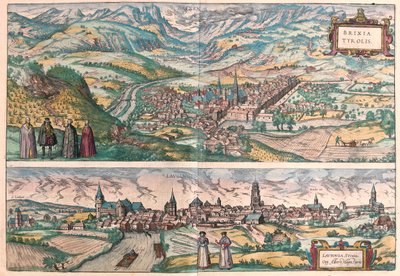 Bressanone, Olaszország - Lauingen, Donau, Németország - Georg Braun "Civitates Orbis Terrarum" című művében, Köln, 1617. alkotó: Georg Braun