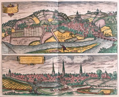 Essen és Werden, Németország - Georg Braun "Civitates Orbis Terrarum" című művében, Köln 1617. alkotó: Georg Braun
