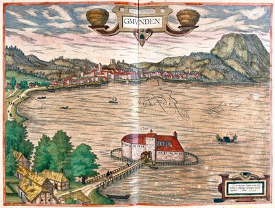 Gmunden, Ausztria - Georg Braun "Civitates Orbis Terrarum" című művében, Köln 1617. alkotó: Georg Braun