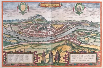 Salzburg, Németország - Georg Braun "Civitates Orbis Terrarum" című művében, Köln 1617. alkotó: Georg Braun