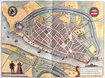 Slusa, Hollandia - Georg Braun "Civitates Orbis Terrarum" című művében, Köln 1617. alkotó: Georg Braun